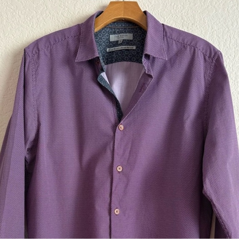 Ted Baker Long Slv Button Shirt Purple Print Ted Size 4 (L) Gray Print contrast